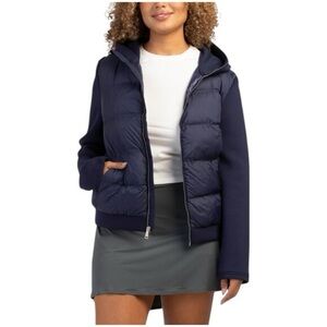 Greyson Eos Hybrid Puffer Jacket Hood Pockets Zip Navy Golf Embroidered Large